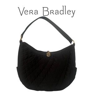 Like New Vera Bradley Vintage Lilly Slim Black Microfiber Curvy Black Hobo Bag
